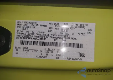 2022 Ford F-150 Xl from USA, damaged, VIN 1FTMF1EBXNKE01390